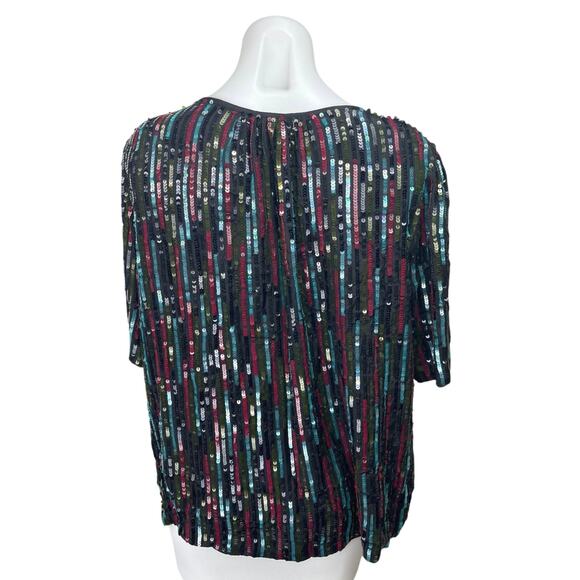 Velvet by Graham & Spencer Multicolor Sequin Metallic Short Sleeve Blouse Top XL - Picture 5 of 8